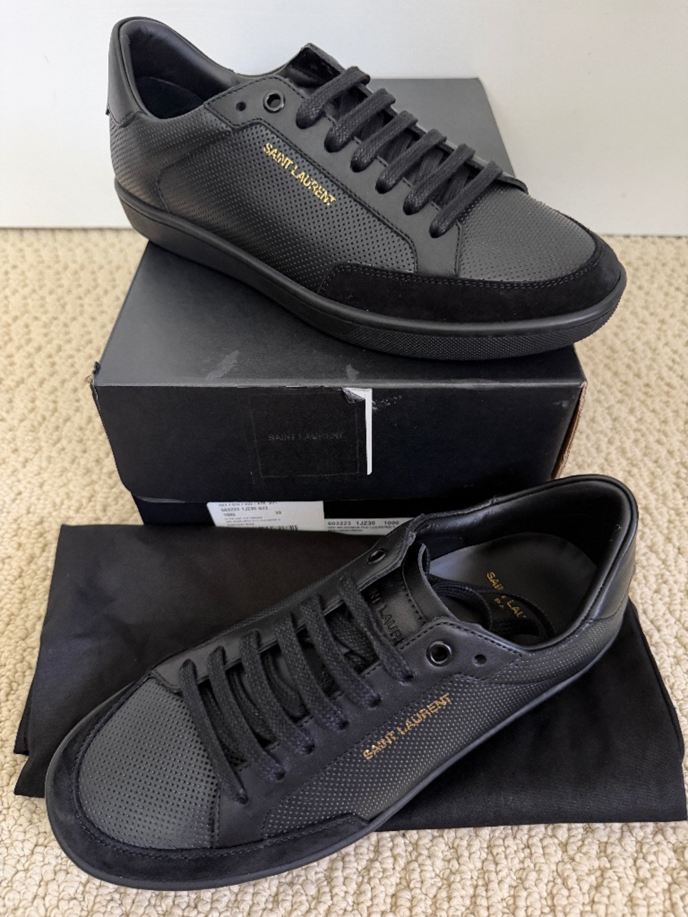 Saint Laurent YSL SL/10 Black Perforated Leather Suede Low Top Sneakers 39
